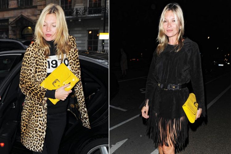 Kate Moss mang ví Longchamp Gloucester Croco nổi bật