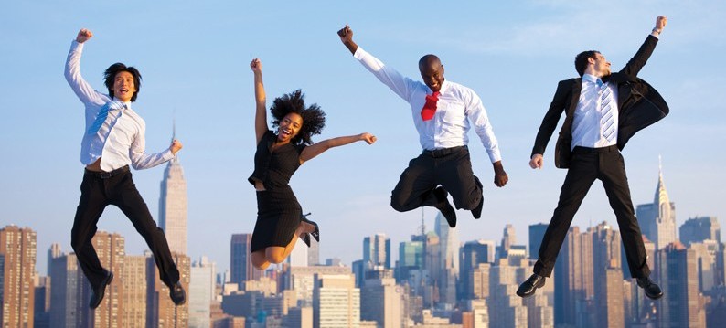 Business people Celebrating Jumping