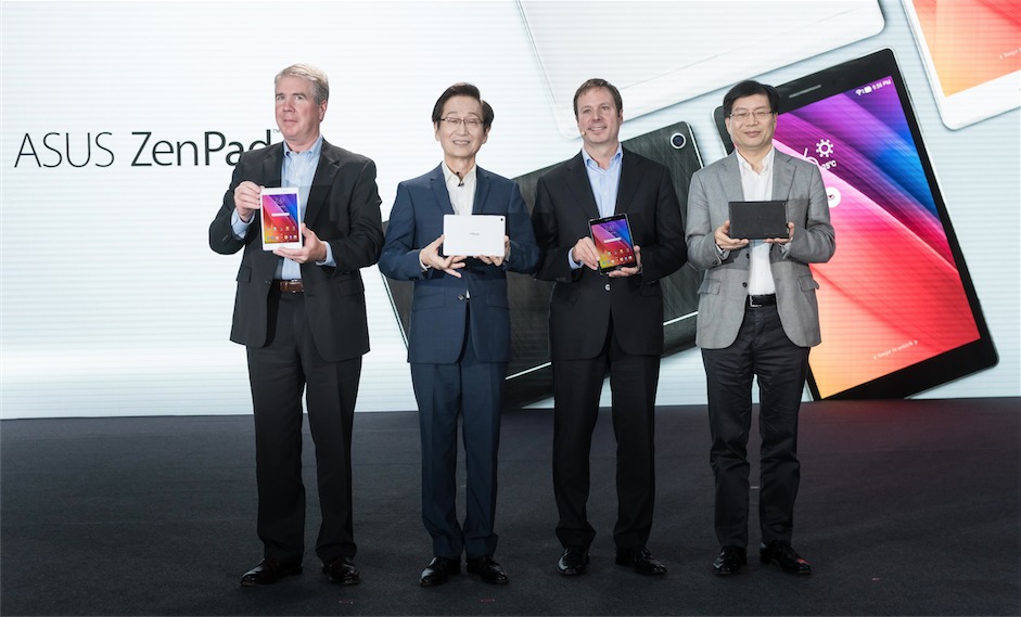 Intel Senior VP Kirk Skaugen and Greg Pearson join ASUS Chairman Jonney Shih and CEO Jerry Chen on stage at Zensation press event
