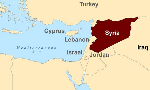 Vị trí của Syria có bờ biển phía đông giáp với Địa Trung Hải. Ảnh: Steemit.