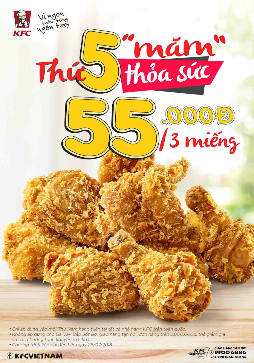 Thứ Năm, ăn ba miếng gà KFC chỉ tốn 55.000 đồng
