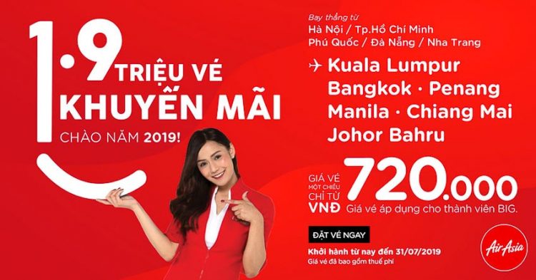 AirAsia chào đón năm mới với 1,9 triệu vé khuyến mãi