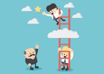 Đứng trên thang, ngại leo xuống