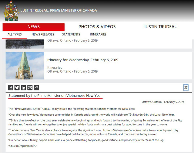Thủ tướng Canada viết Chúc mừng năm mới để chúc Tết Việt - Ảnh 2.