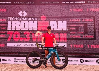 Ông Peter trong giải IRONMAN 70.3 Việt Nam năm 2019 tại Đà Nẵng