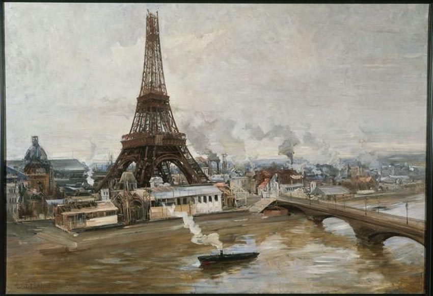 Tháp Eiffel nhìn từ sông Seine. Tranh sơn dầu: Paul Louis-Delance