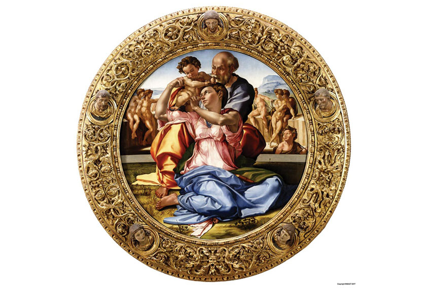 Tuyệt tác Doni Tondo của Michelangelo sau khi được phục chế năm 1985, hiện trưng bày tại Bảo tàng Uffizi