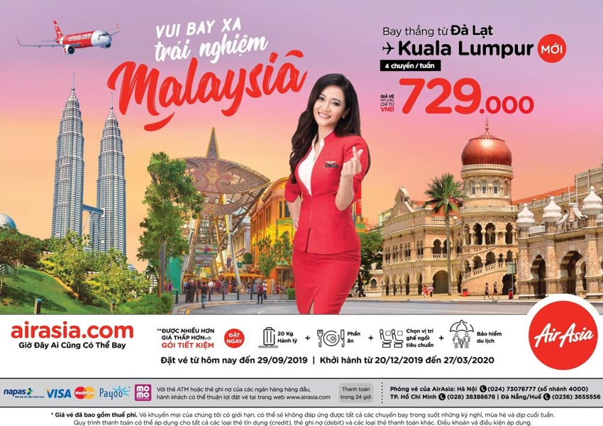 Bay thẳng đến Kuala Lumpur từ Đà Lạt giá từ 729.000 đồng với AirAsia - 1