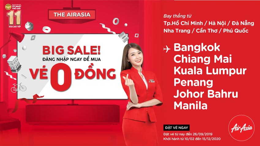 AirAsia khuyến mãi BIG SALE với giá từ 0 đồng
