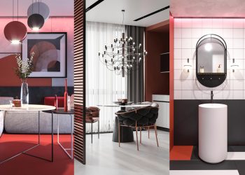 Thiết kế nội thất hiện đại với tông màu đỏ và xám theo phong cách Nhật Bản-40