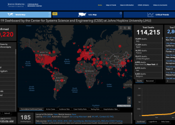 Hệ thống bản đồ số và bảng số liệu cập nhật liên tục về tình hình dịch COVID-19 toàn cầu của Đại học Johns Hopkins