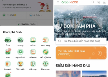 Trang chủ Grab với mục “Tham quan” và trang chủ của mục “Tham quan”