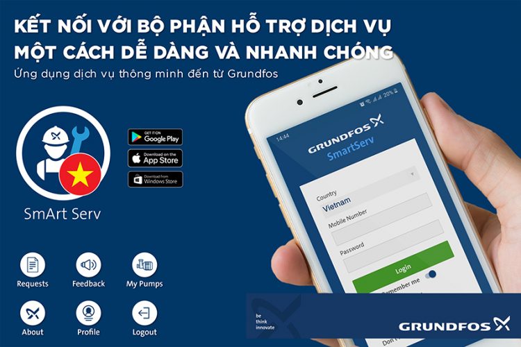 Ứng dụng SmArt Serv của Grundfos giúp người dùng kết nối dễ dàng và nhanh chóng với bộ phận hỗ trợ dịch vụ