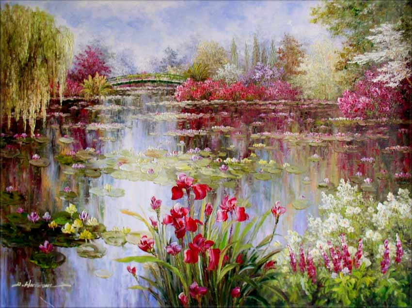 15 mẫu tranh sơn dầu phong cảnh mùa xuân đầy thơ mộng