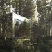 Các ngôi nhà cabin phản chiếu hòa vào cảnh quan khu rừng ở Canada