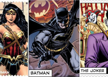 Batman, Joker và Wonder Woman trên tem do Royal Mail và Warner Bros tạo ra để kỷ niệm DC Comics