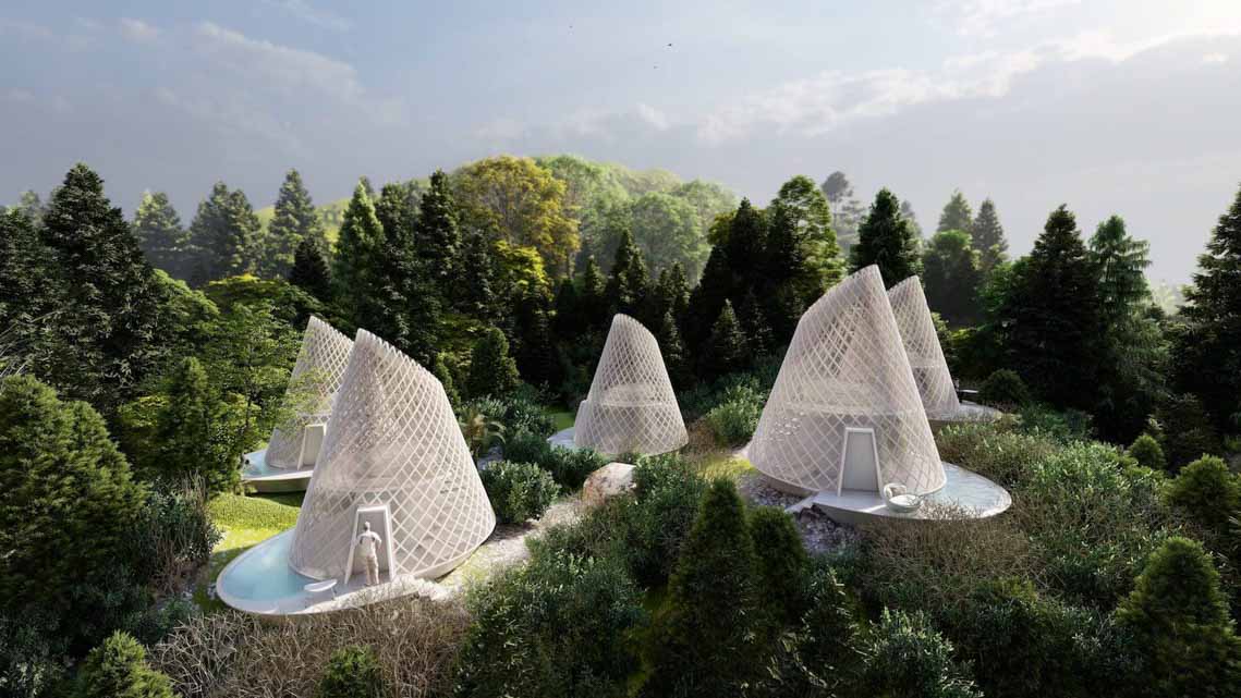Những cabin hình nón độc đáo trong ngôi làng sinh thái ở Mexico - 1