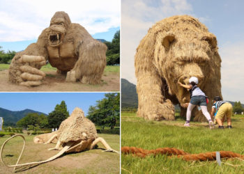 Sinh vật khổng lồ rơm rạ tronglễ hội nghệ thuật Wara ở Nhật Bản