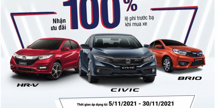 Khách mua xe Honda Civic, HR-V, Brio được giảm 100% phí trước bạ