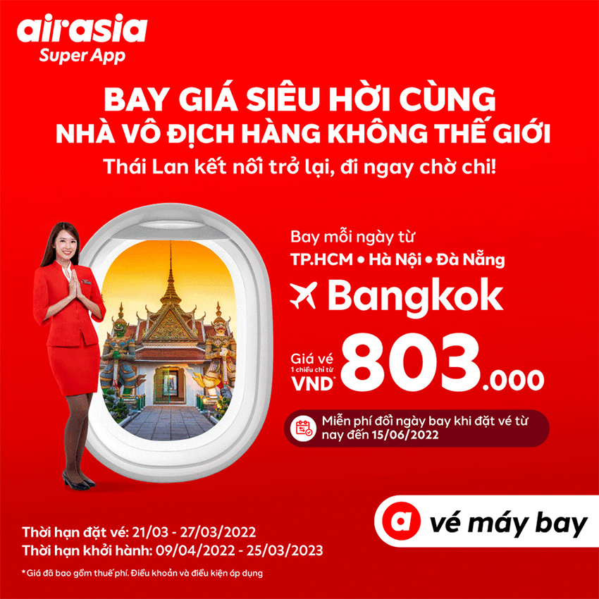 Airasia khôi phục các chuyến bay chặng Việt Nam - Bangkok từ tháng 4!