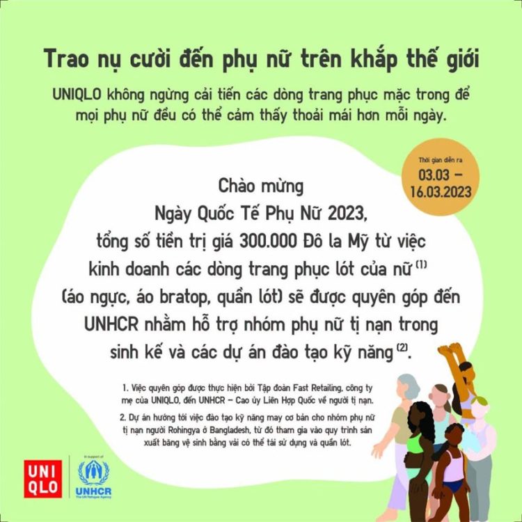 Tập đoàn Fast Retailing quyên góp hỗ trợ dự án dành cho phụ nữ tị nạn