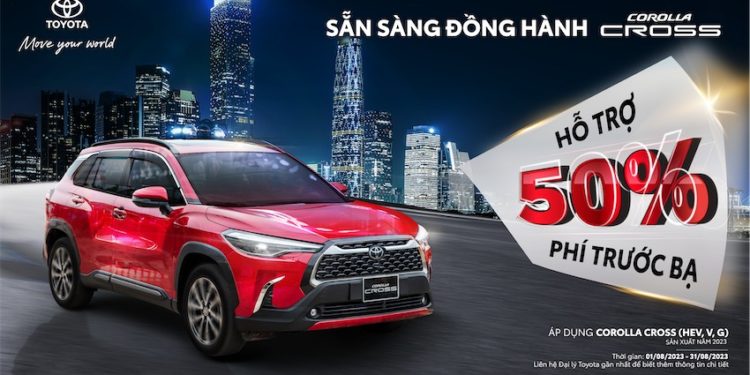 Toyota tiếp tục chương trình khuyến mãi 50% lệ phí trước bạ cho xe Corolla Cross trong tháng 8/2023