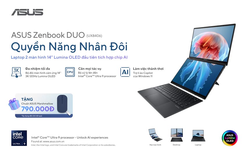 ASUS ra mắt Zenbook DUO mới: Laptop 2 màn hình 14" Lumina OLED và công nghệ AI - 1