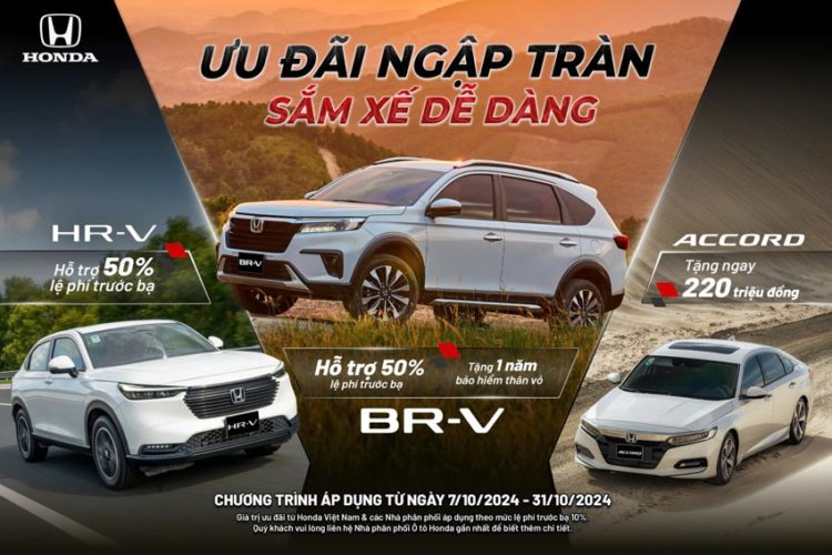 'Ưu đãi ngập tràn '- Sắm xế dễ dàng' Honda Việt Nam ưu đãi lớn cho BR-V, HR-V, Accord trong tháng 10