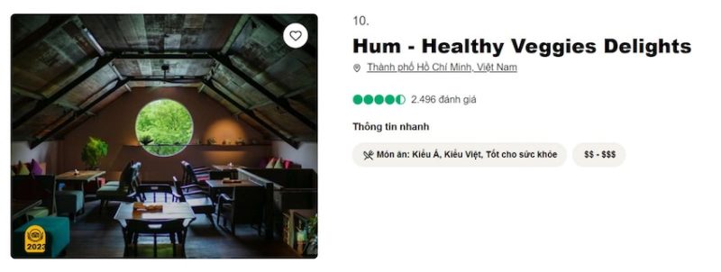 Hum top 10 nhà hàng thực vật tốt nhất thế giới 2023