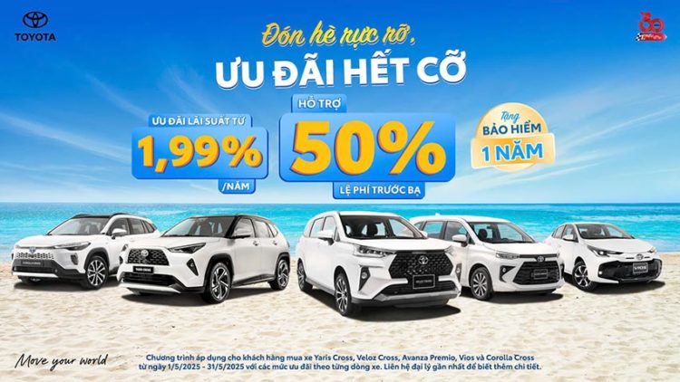 Toyota tung ưu đãi lớn tháng 5: Hỗ trợ lệ phí trước bạ, tặng bảo hiểm và lãi suất vay cực thấp
