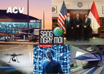 Toàn cảnh thành phố Hồ Chí Minh nhìn từ trên cao vào chiều tối, nền trời nhiều mây, ánh sáng nhạt dần – biểu tượng của nhịp sống đô thị đang chuyển động trong thời đại biến động.