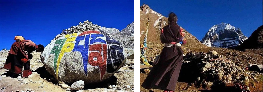 Người hành hương thực hiện “Tam bộ nhất bái” giữa khung cảnh núi tuyết Kailash hùng vĩ và tĩnh lặng