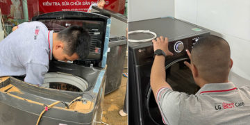 Kỹ thuật viên LG sửa chữa tủ lạnh cho người dân vùng lũ Nghệ An