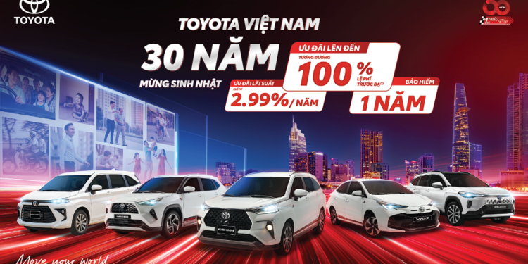 Toyota Yaris Cross và Vios tại đại lý trong chương trình ưu đãi sinh nhật 30 năm tháng 9/2025.