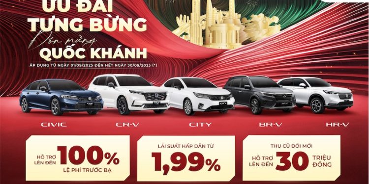 Poster ưu đãi Honda tháng 9: miễn/giảm trước bạ, bảo hiểm và hỗ trợ tiền mặt khi “thu cũ đổi mới”.