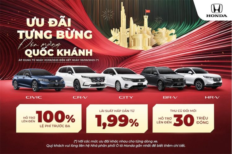 Poster ưu đãi Honda tháng 9: miễn/giảm trước bạ, bảo hiểm và hỗ trợ tiền mặt khi “thu cũ đổi mới”.