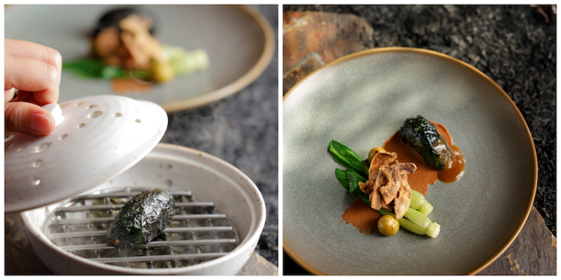 Lá dổi Tây Bắc, vả Huế, lức mầm Sóc Trăng - món chính fine dining Từ Đồng Bằng Đến Non Cao tại Hum Signature