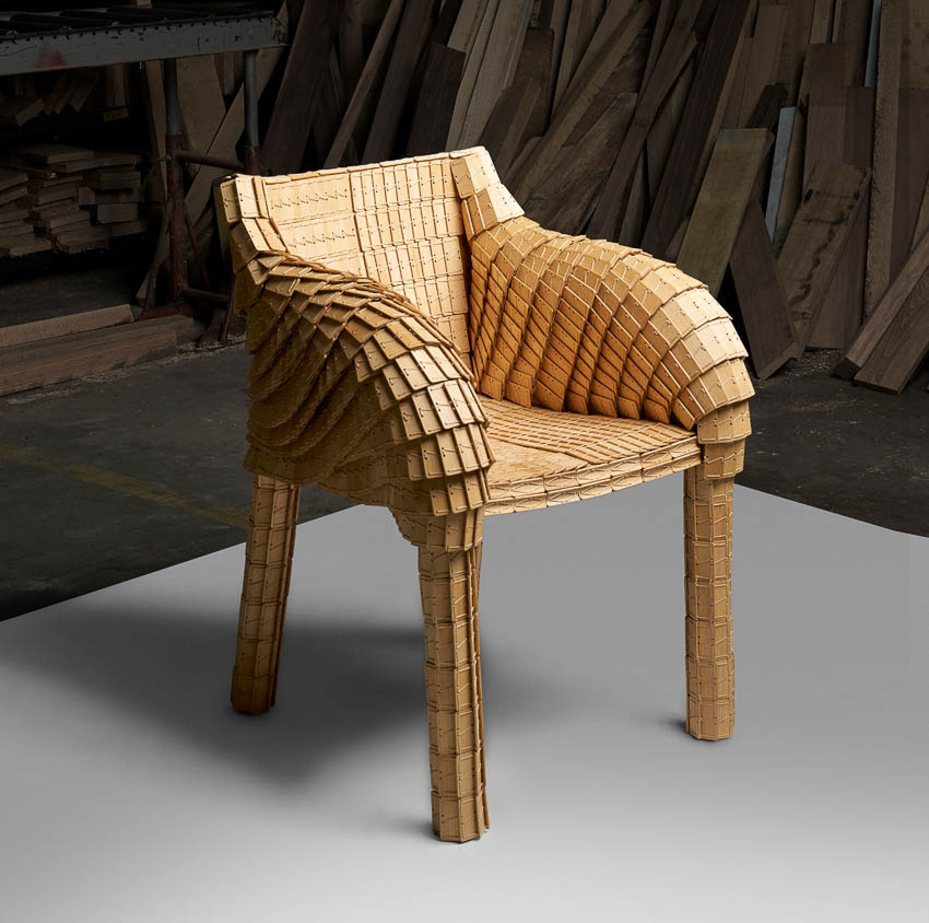 Ghế “Lamella” được phủ các phiến gỗ maple ghép tay bởi Richards Stanisich và Meg Ashforth, trưng bày tại KEEP.