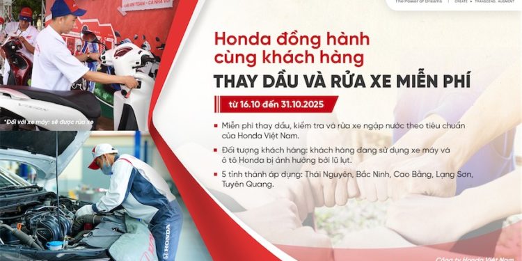 Honda Việt Nam miễn phí thay dầu – kiểm tra xe hư hại sau bão số 11 tại 5 tỉnh phía Bắc