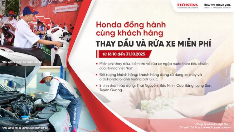 Honda Việt Nam miễn phí thay dầu – kiểm tra xe hư hại sau bão số 11 tại 5 tỉnh phía Bắc