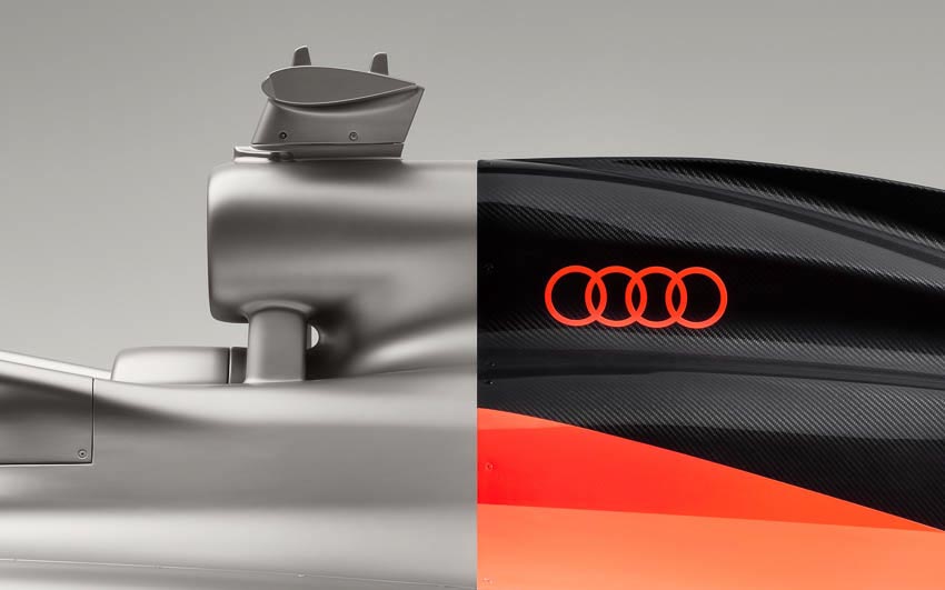 Audi R26 concept với phối màu titan – carbon – đỏ Audi, thiết kế hướng F1. - 5