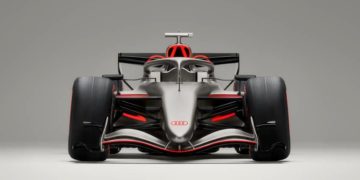 Audi R26 concept với phối màu titan – carbon – đỏ Audi, thiết kế hướng F1. - 6