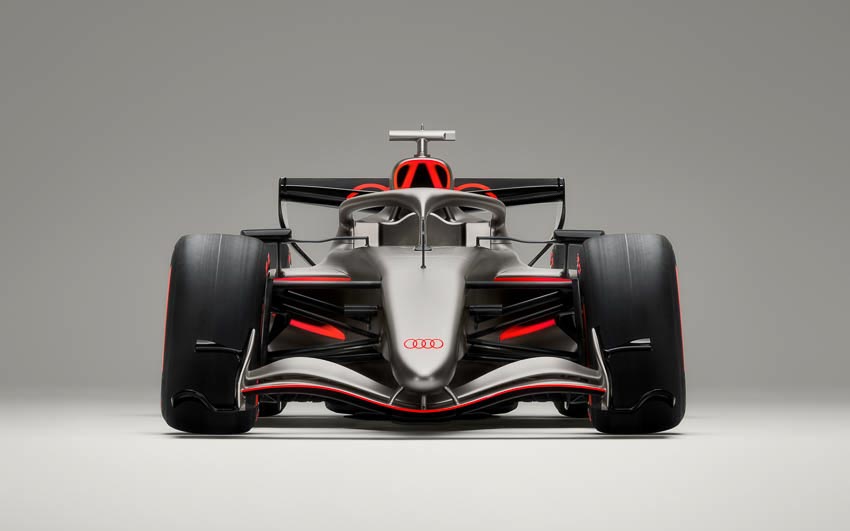 Audi R26 concept với phối màu titan – carbon – đỏ Audi, thiết kế hướng F1. - 6
