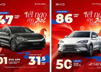 Showroom BYD Việt Nam với các mẫu xe điện và hybrid trưng bày đầu năm 2026