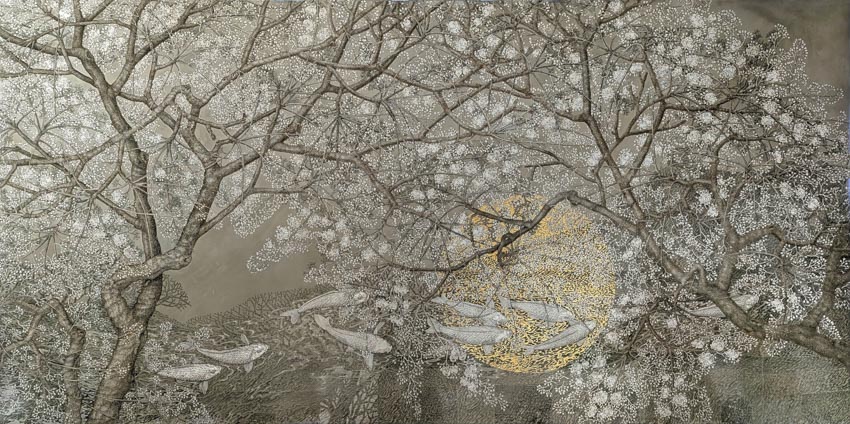 Tác phẩm sơn mài “Tán nguyệt” của họa sĩ Lại Thanh Dũng tại Lotus Gallery - 4