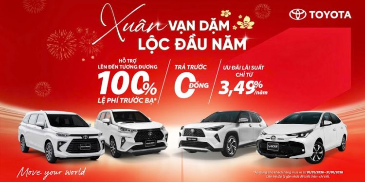 Khách hàng xem xe Toyota tại đại lý trong chương trình khuyến mại tháng 1/2026