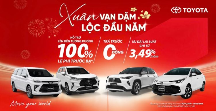 Khách hàng xem xe Toyota tại đại lý trong chương trình khuyến mại tháng 1/2026