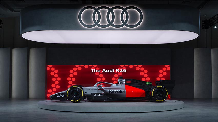 Audi R26 Formula 1 concept ra mắt tại Triển lãm Ô tô Quốc tế Canada 2026 với thiết kế đỏ đen tối giản, ngôn ngữ hiện đại - 2