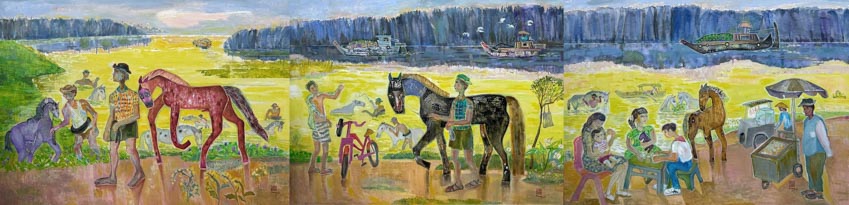 “Bến tắm ngựa trên sông Vàm Thuật II” với hình ảnh ngựa và dòng sông