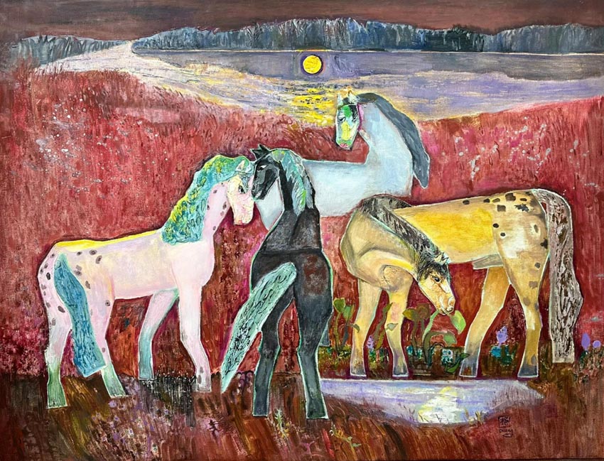 “Đêm hẹn hò” – tranh ngựa trong ánh trăng